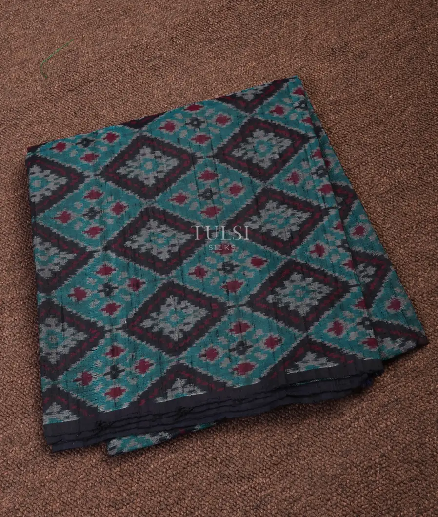 Midnight Blue Ikat Blouse with Raw Silk finish T681755-image