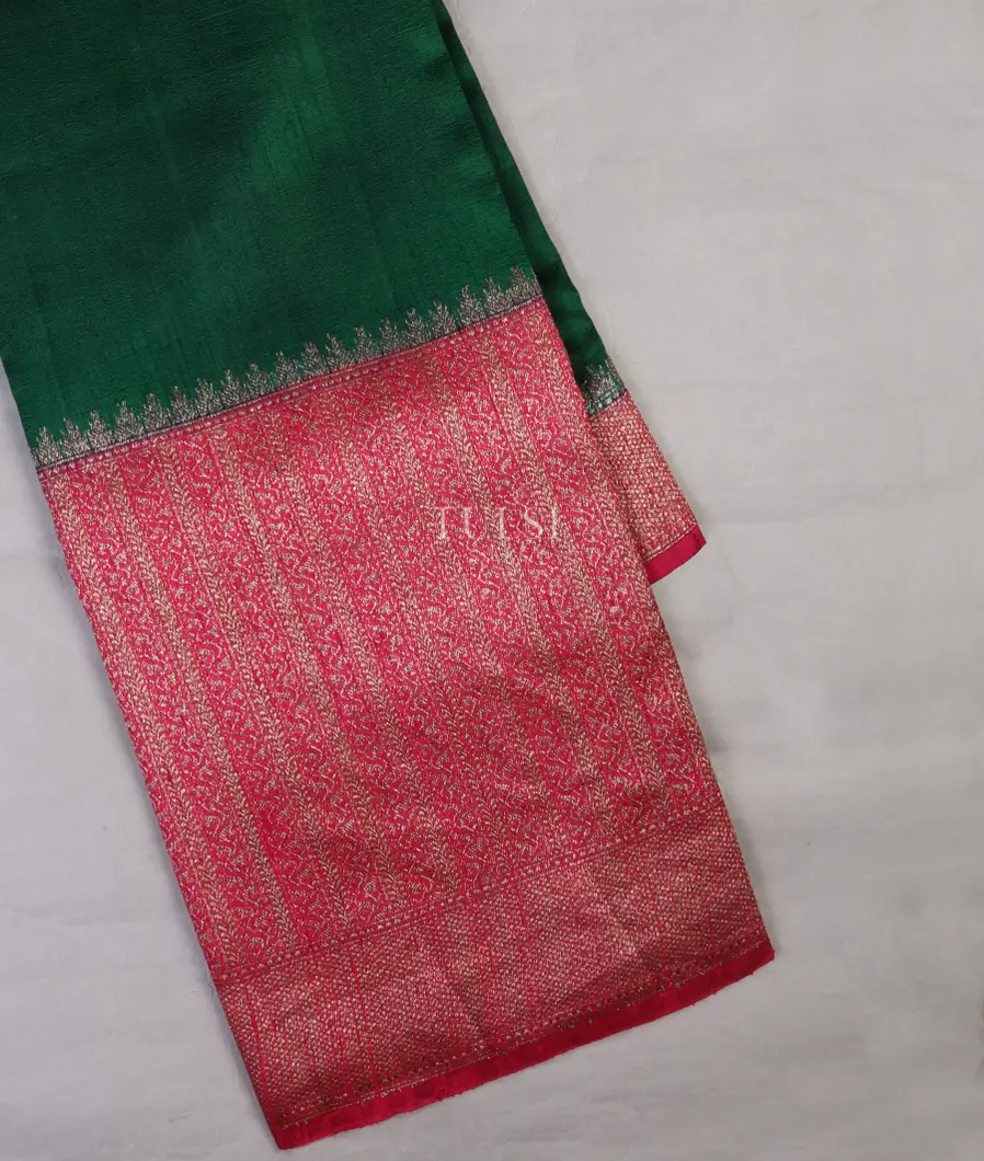 Dark Green Banaras Tussar Saree T686161-image