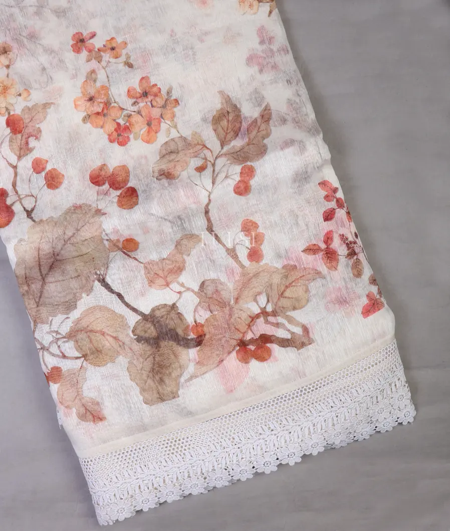 Off-White Linen Printed Saree T684535-image