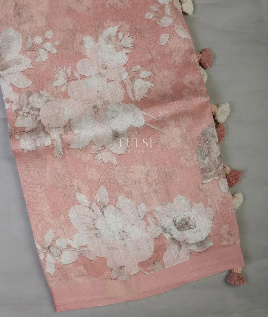 Pink Linen Printed Saree T684817-image