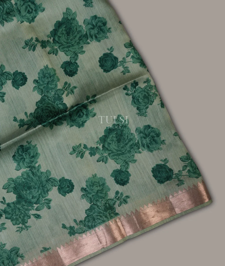 Greenish Grey Tussar Printed Saree T685021-image