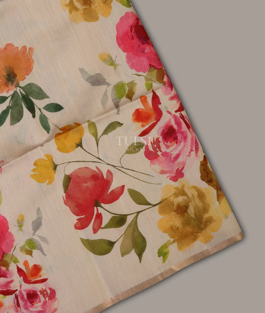 Beige Tussar Printed Saree T685035-image