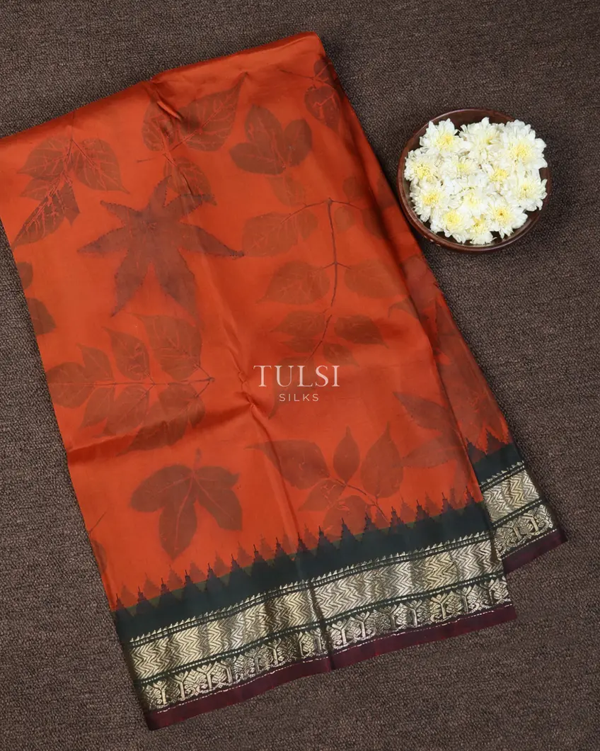 Burnt Orange Gadwal Silk Saree T686873-image