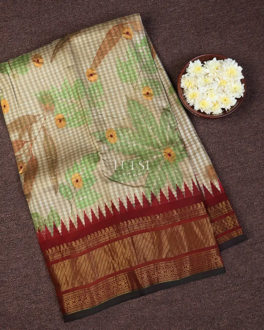 Beige and Grey Gadwal Silk Saree T686875-image