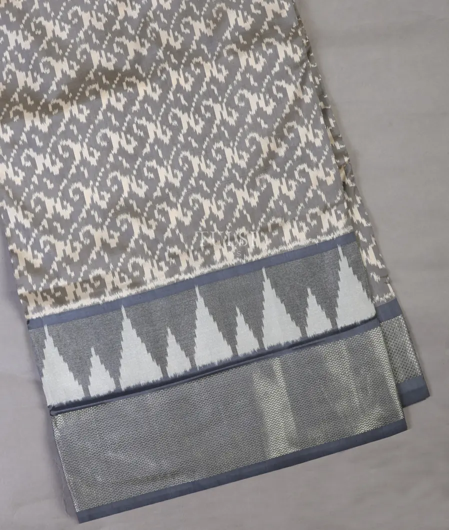 Grey Ikat Silk Saree T596539-1-image