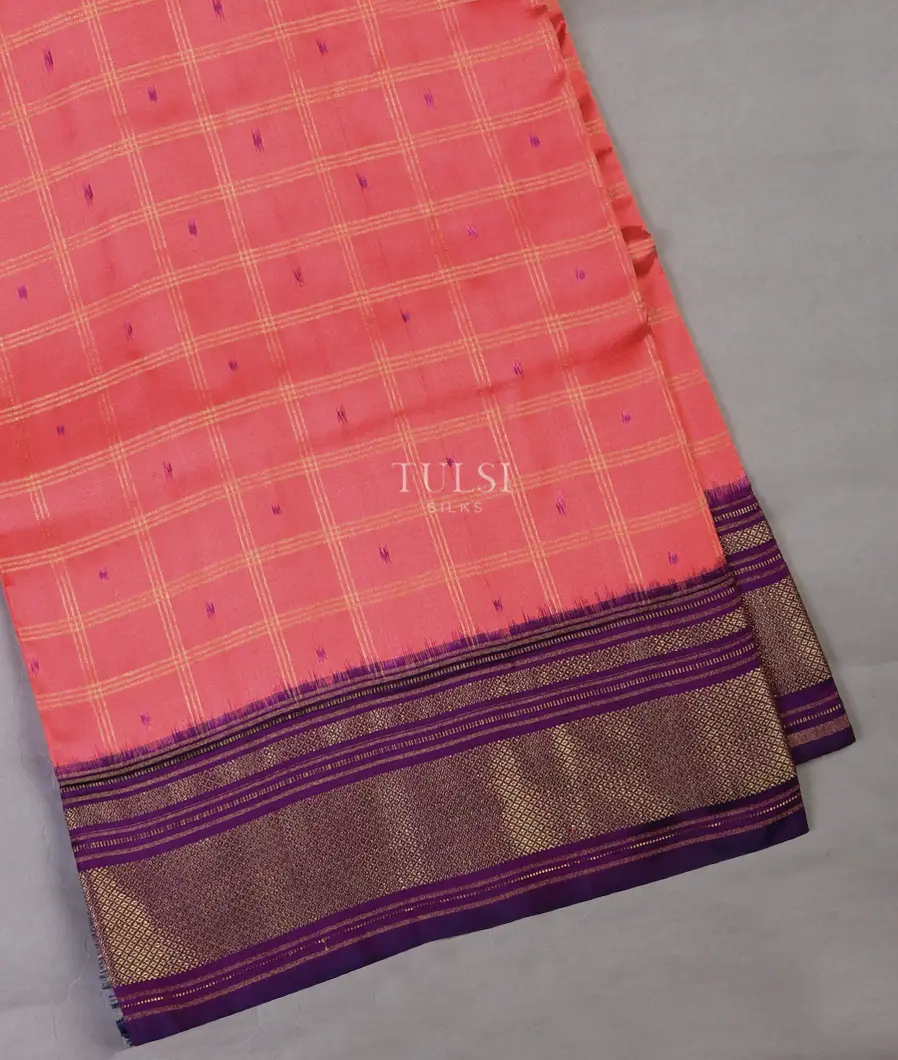 Peach Ikat Silk Saree T667473-image