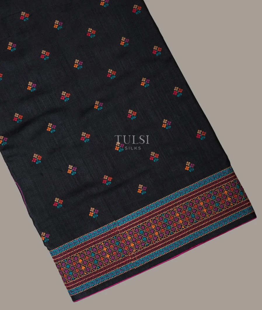 Black Tussar Embroidery Saree T655726-image