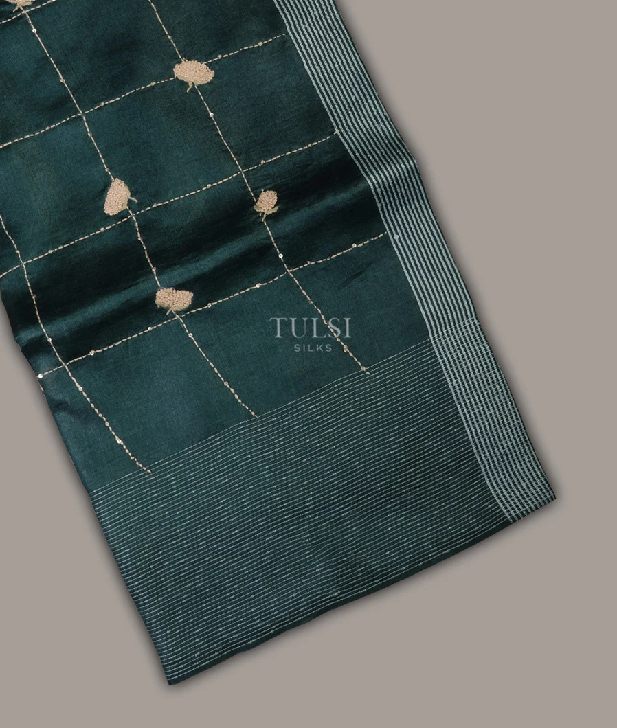 Peacock Green Tussar Embroidery Saree T635743-image