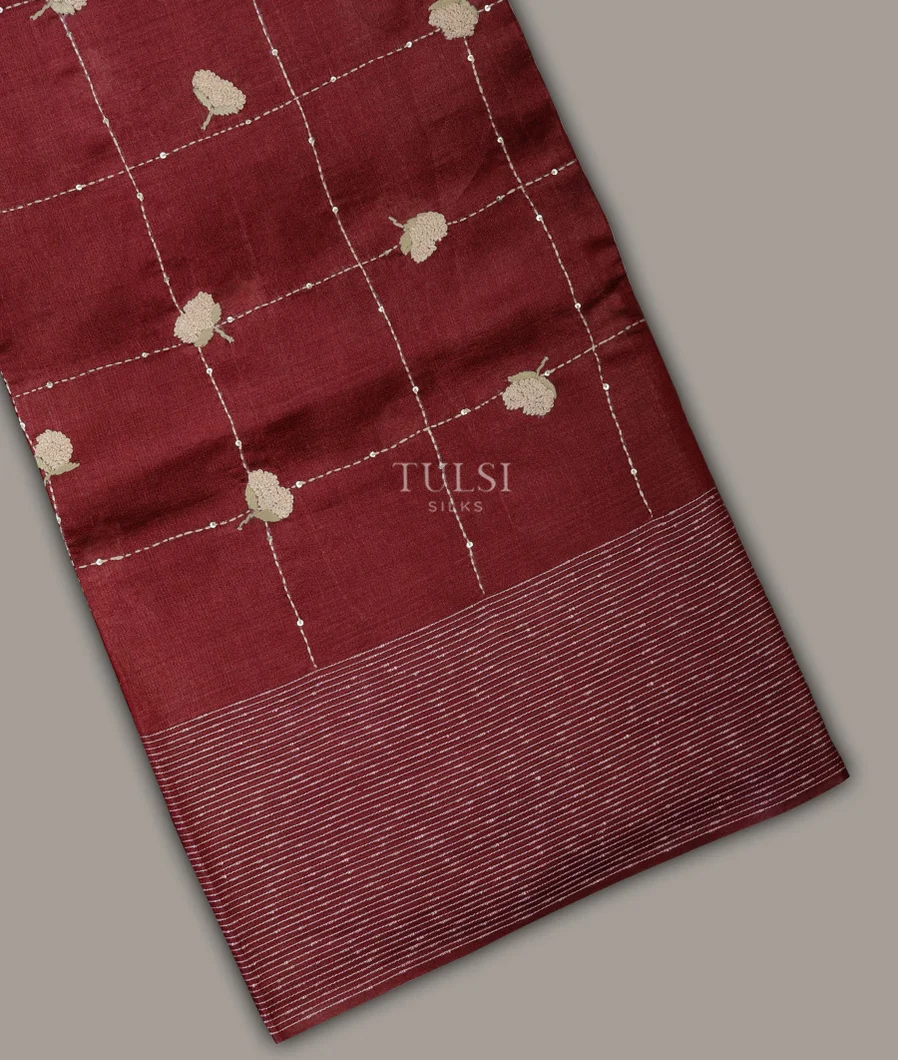 Maroon Tussar Embroidery Saree T635741-image