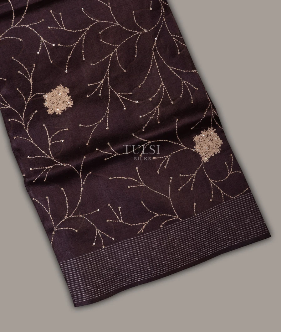 Brown Tussar Embroidery Saree T624256-image