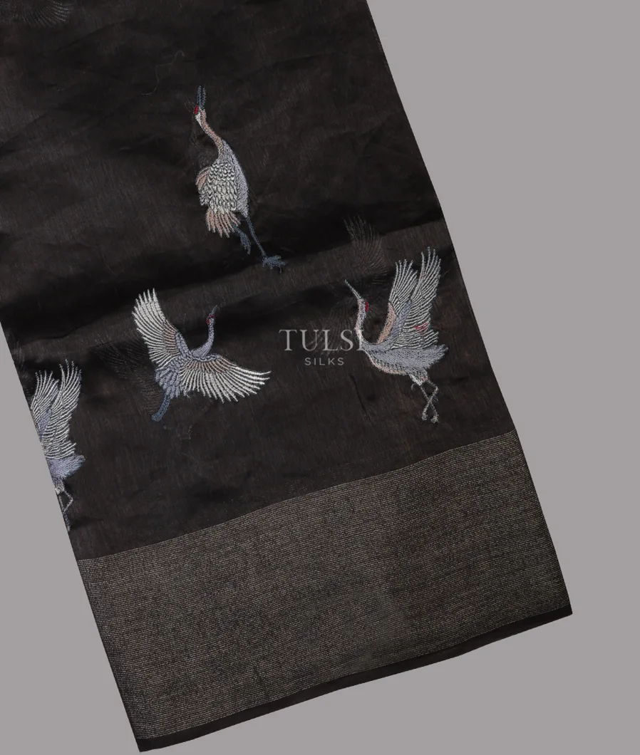 Black Linen Embroidery Saree T690013-image