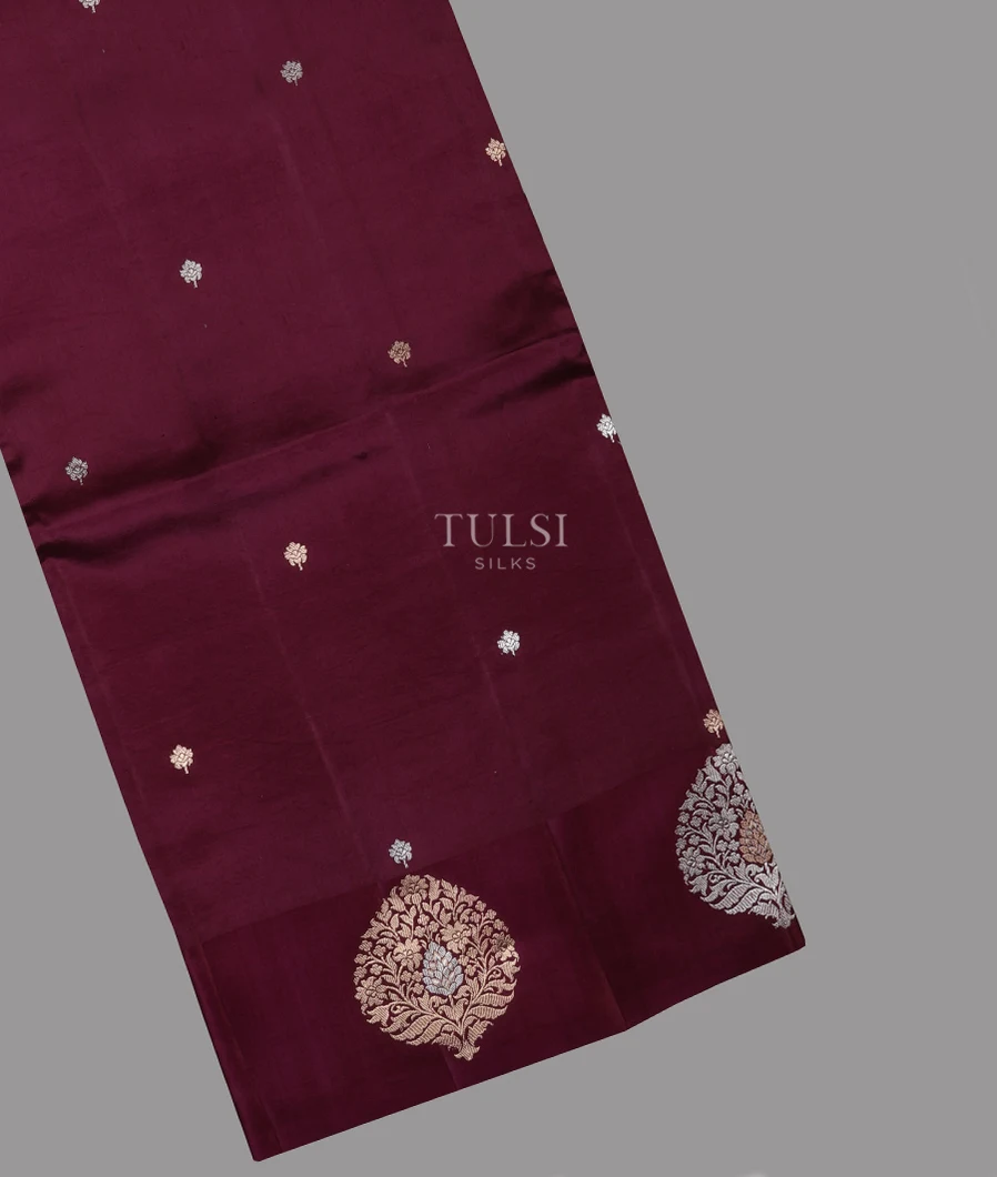 Burgundy Banaras Silk Saree T689690-image