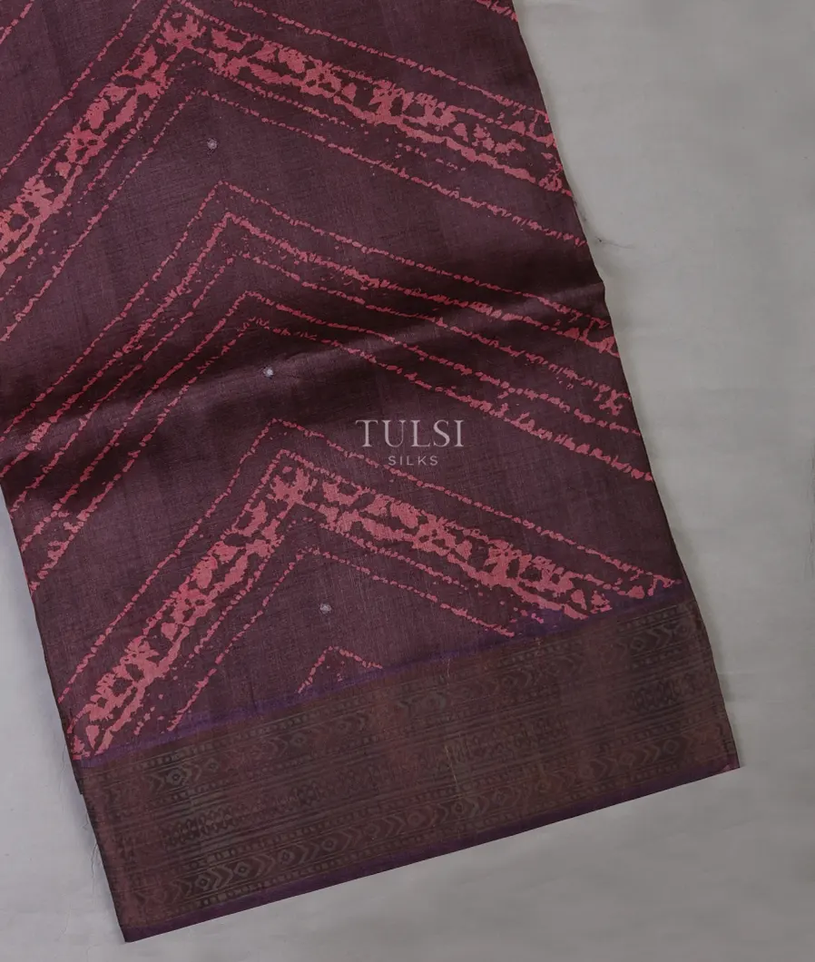 Burgundy Tussar Printed Saree T690101-image