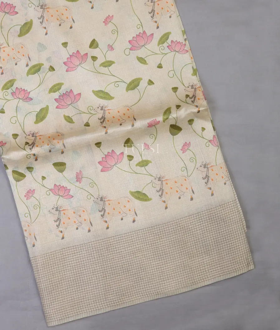 Beige Tussar Printed Saree T690106-image