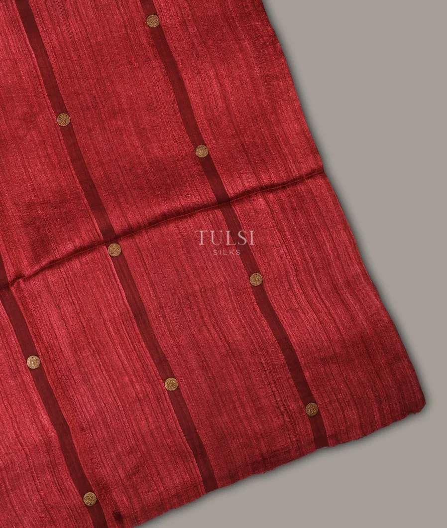 Red Handwoven Tussar Saree T690344-image