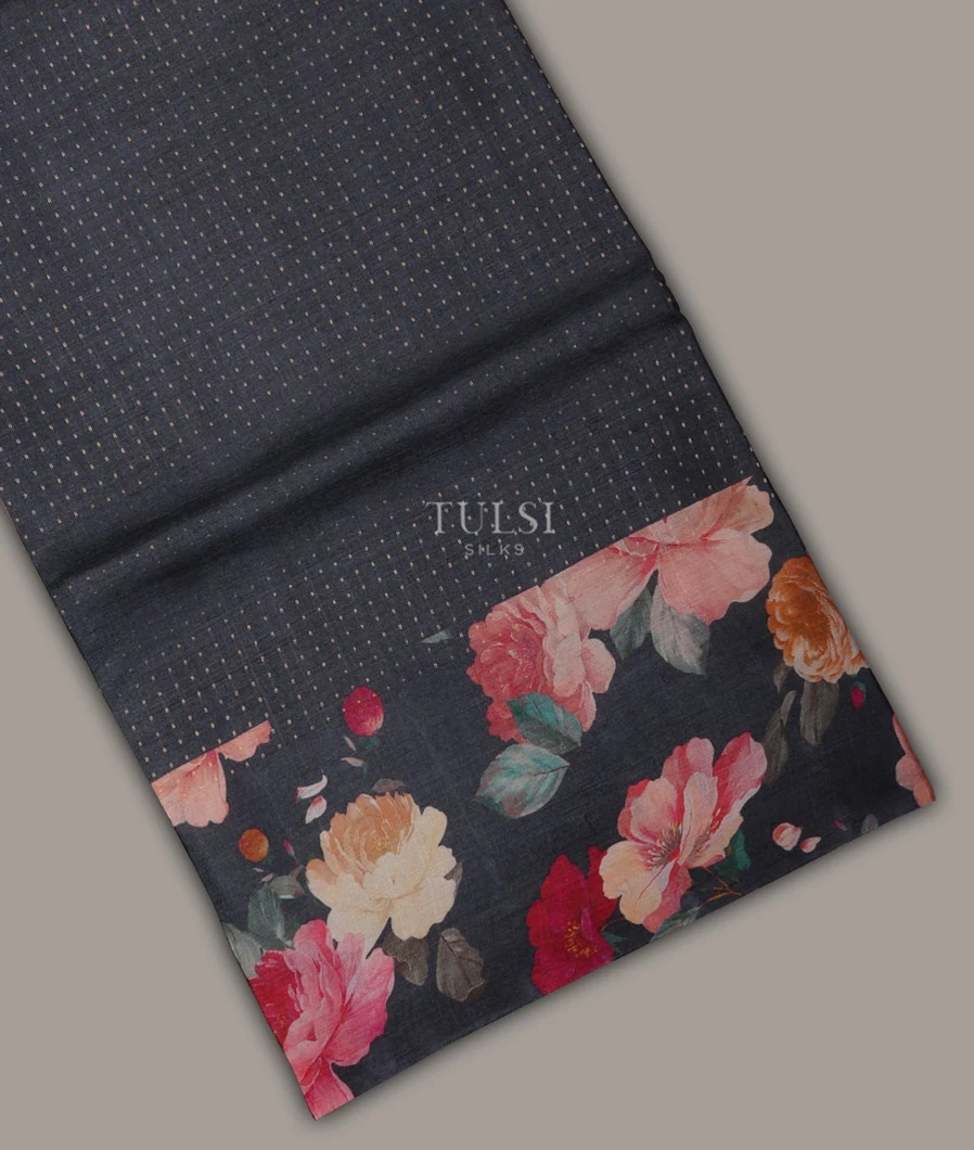 Dark Grey Tussar Printed Saree T684066-image
