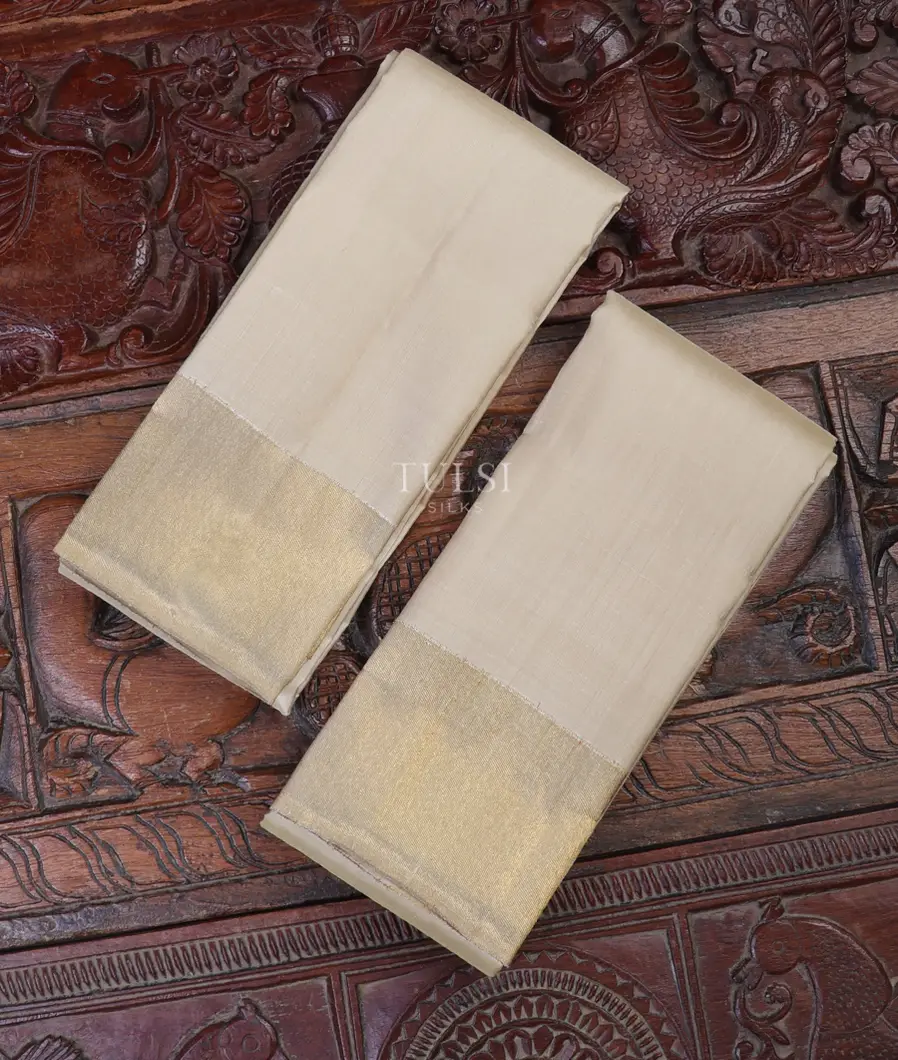 Beige Handwoven Kanjivaram Silk Dhoti and Vastharam T685271-image