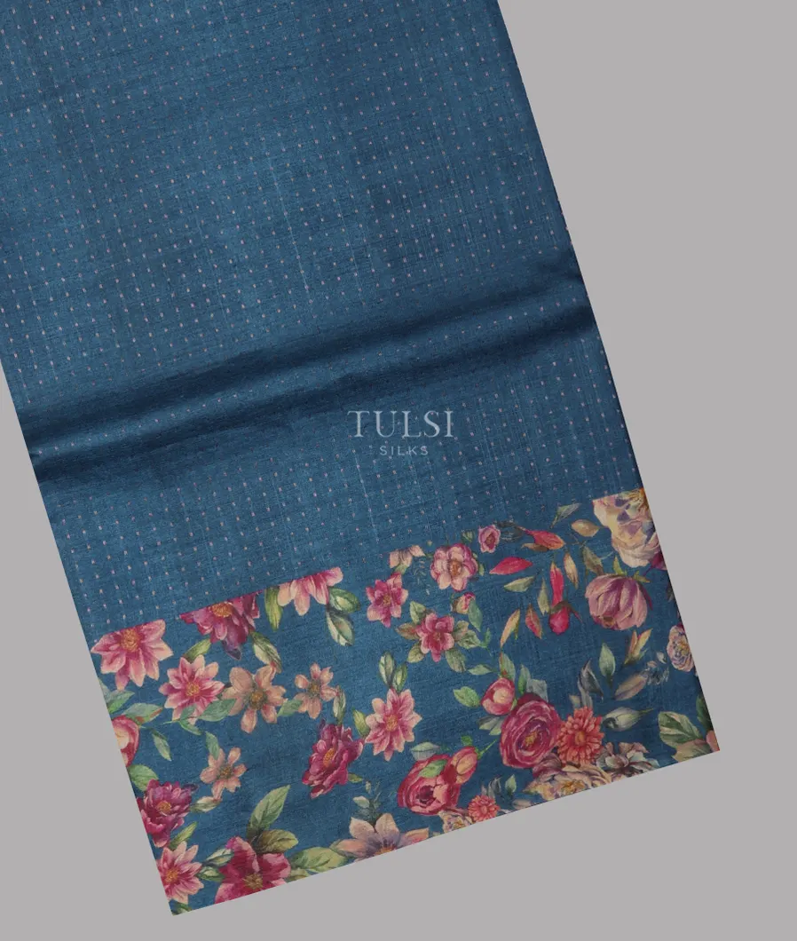 Blue Tussar Printed Saree T684088-image