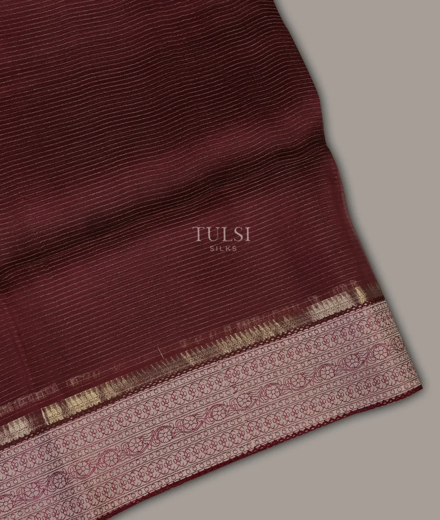 Burgundy Kora Organza with Tussar Embroidery Saree T691104-image