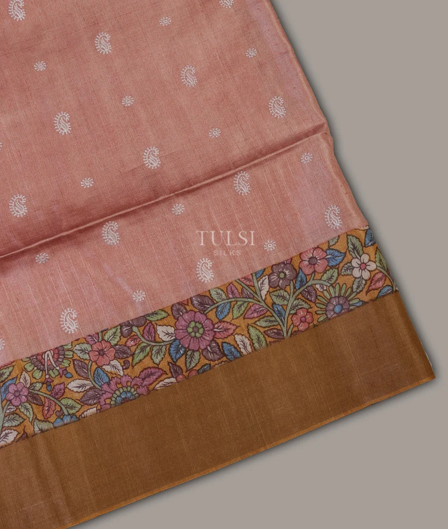 Dusty Pink Tussar Embroidery Saree T683355-image