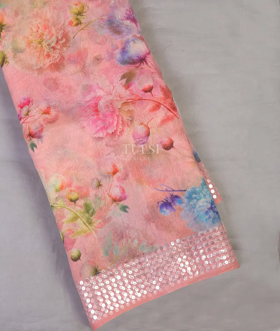 Pink Kora Organza Printed Saree T530293-image