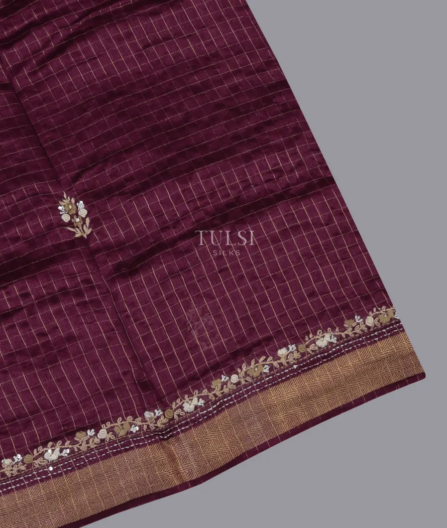 Purple Linen Embroidery Saree T691385-image