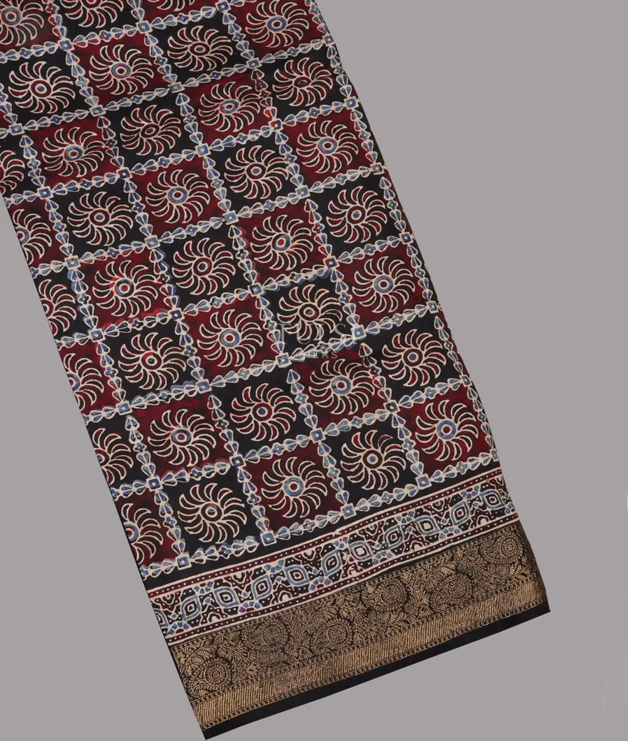 Black Ajrakh Printed Modal Silk Saree T691737-image
