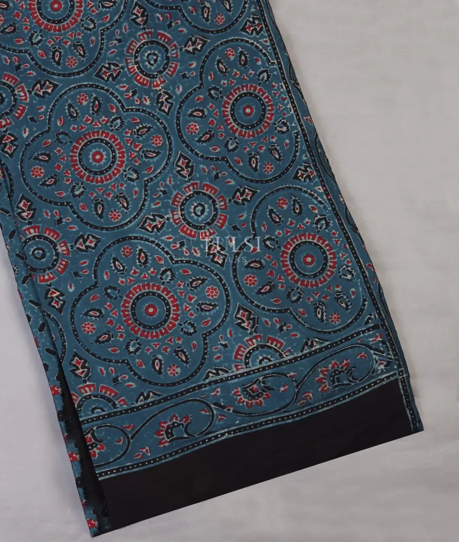 Blue Ajrakh Printed Modal Silk Saree T691746-image