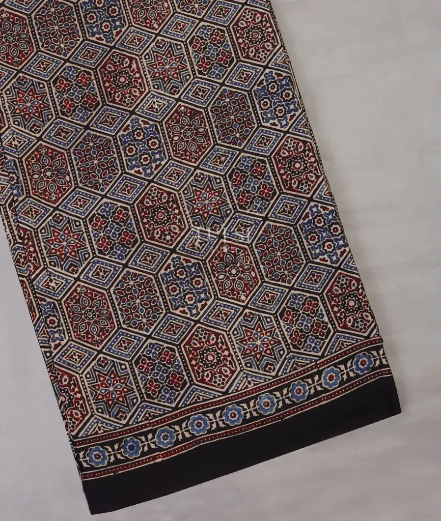 Multicolour Ajrakh Printed Modal Silk Saree T691727-image