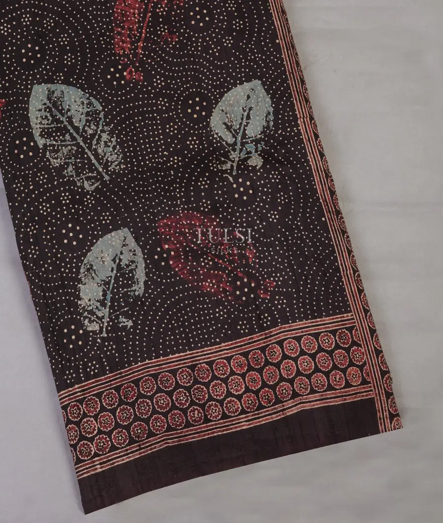 Deep Brown Tussar Ajrakh Printed Saree T560060-image