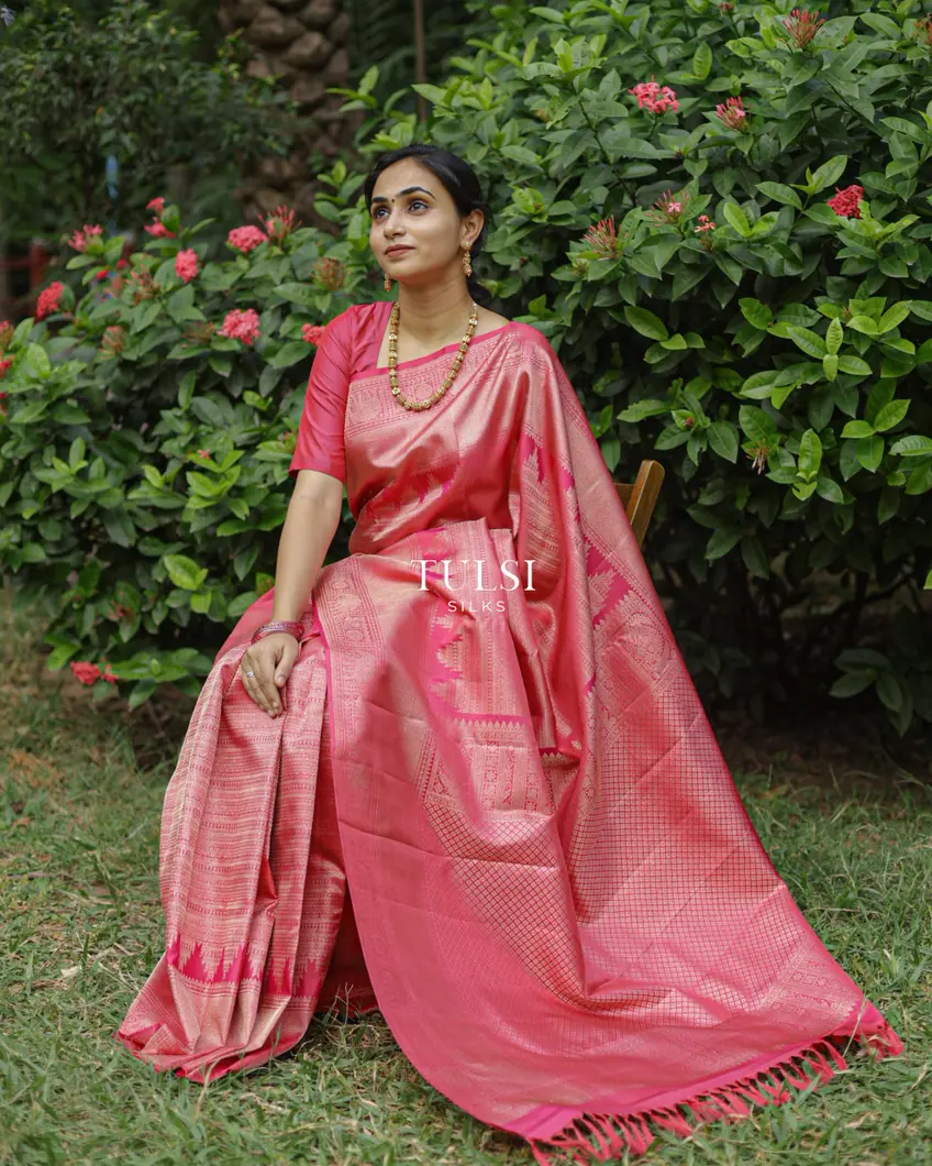 Peachish Pink Kanjivaram Silk Saree T685318-image