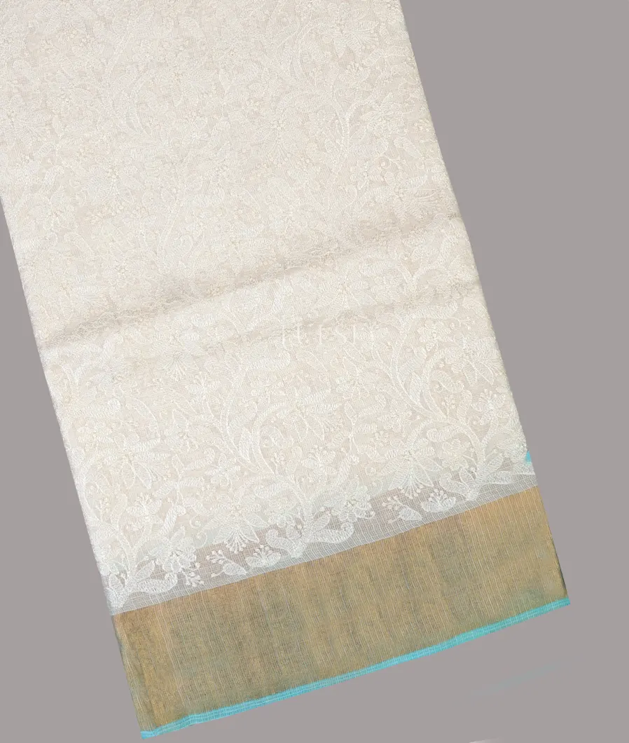 White Silk Kota Embroidery Saree T691750-image