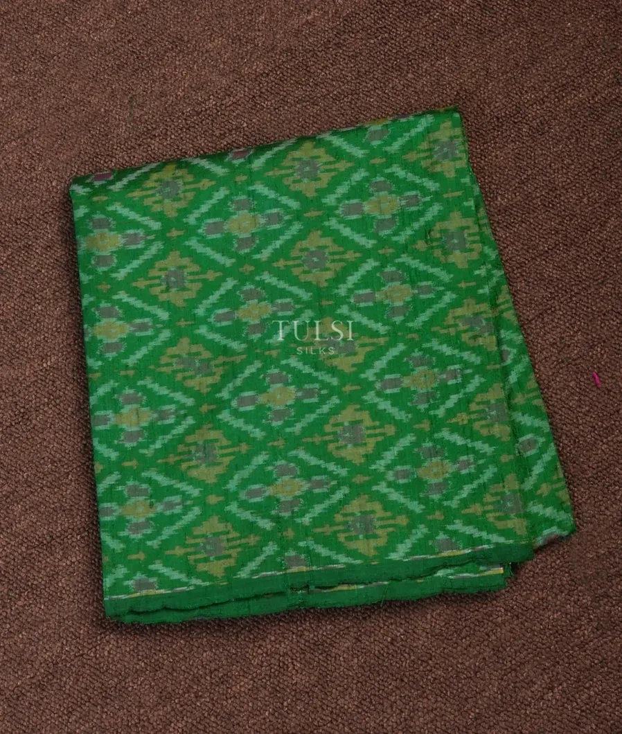 Green Ikat Blouse with Raw Silk finish T681743-image