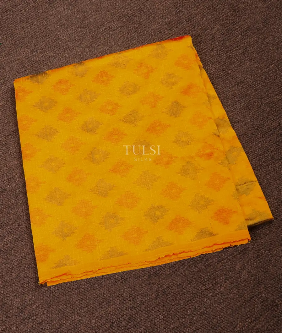 Yellow Ikat Blouse with Raw Silk finish T681723-image