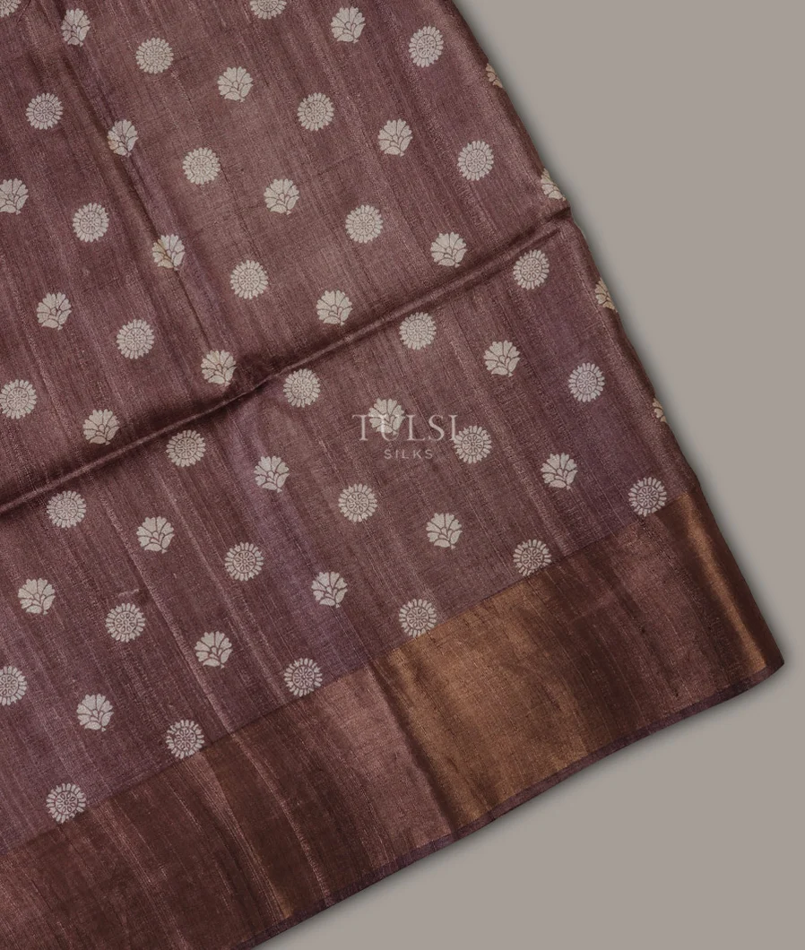 greyish Brown Tussar Printed Saree T689331-image