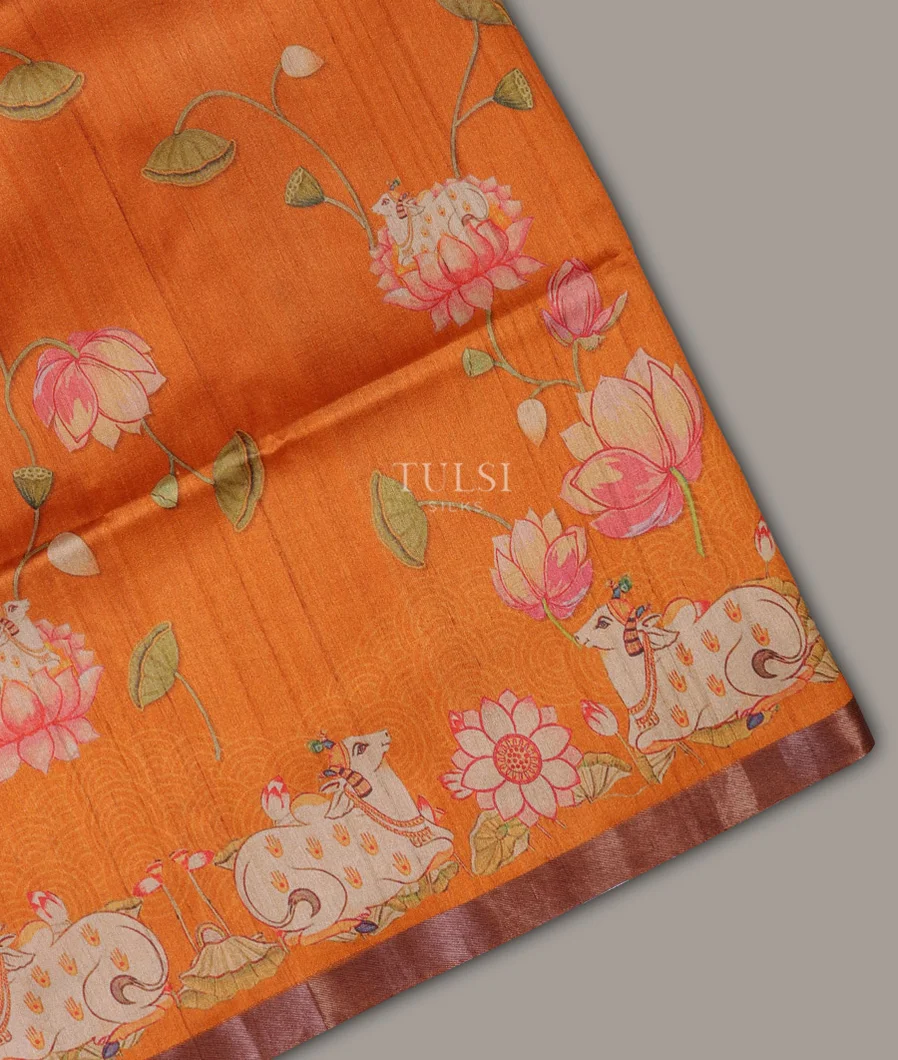 Orange Tussar Printed Saree T691682-image