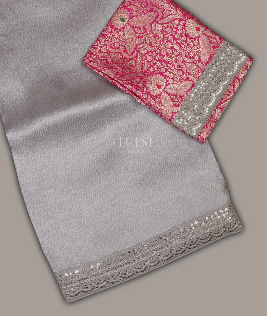 Light Grey Kora Tissue Organza Embroidery Saree T691264-image