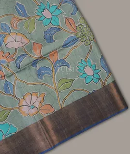 Greenish Grey Tussar Printed Saree T689363-image