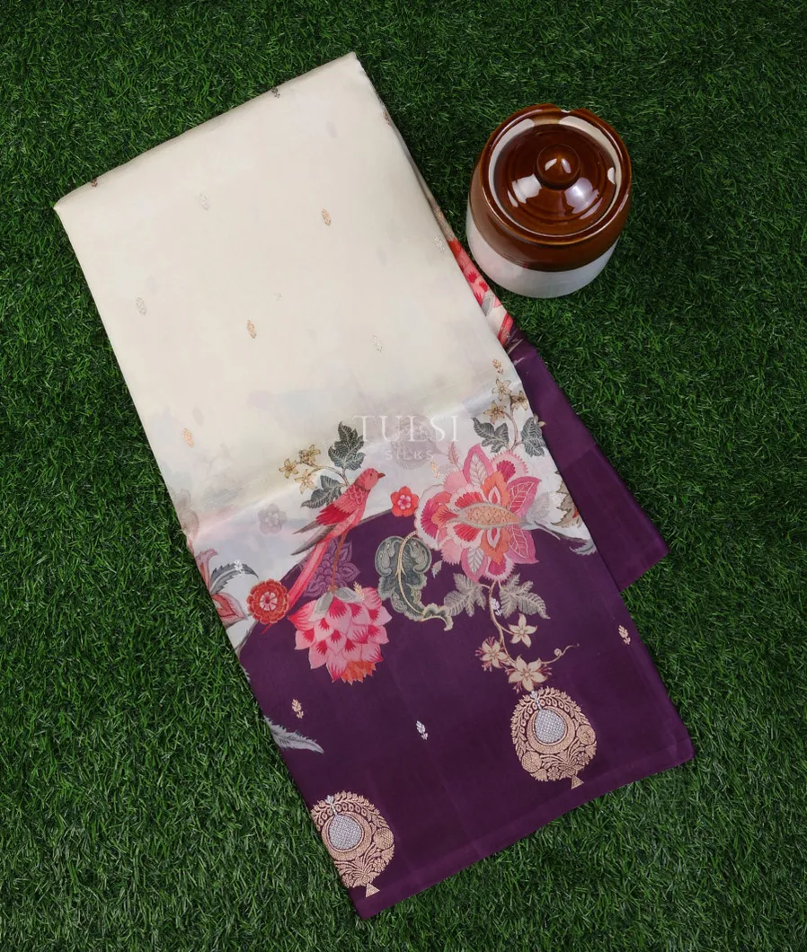 Off-White Banaras Silk Saree T692903-image