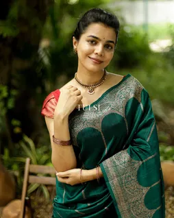 Peacock Green Banaras Tussar Saree T684217-image
