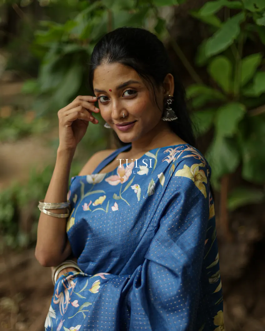 Blue Tussar Printed Saree T684091-image