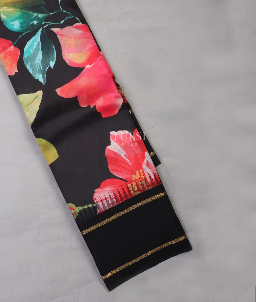 Black Printed Soft Silk Saree T691173-image