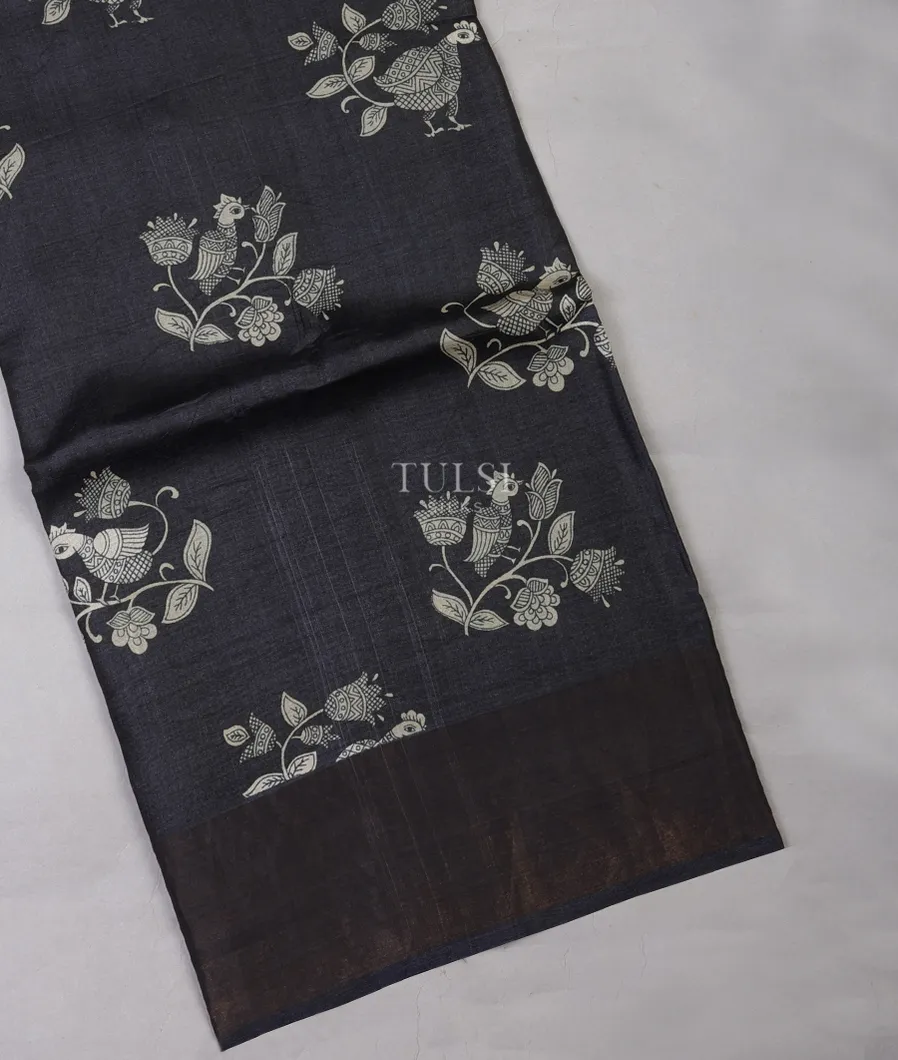Dark Grey Tussar Printed Saree T692934-image