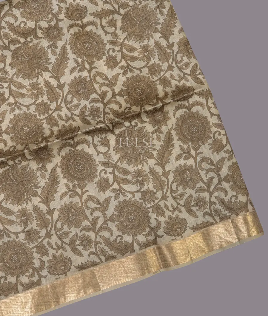 Beige Soft Tussar Printed Saree T685000-image