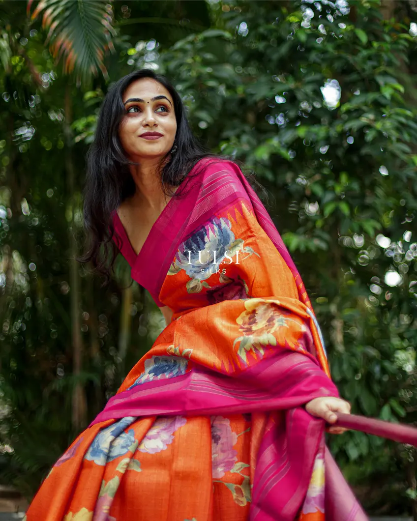 Orange Tussar Printed Saree T684108-image