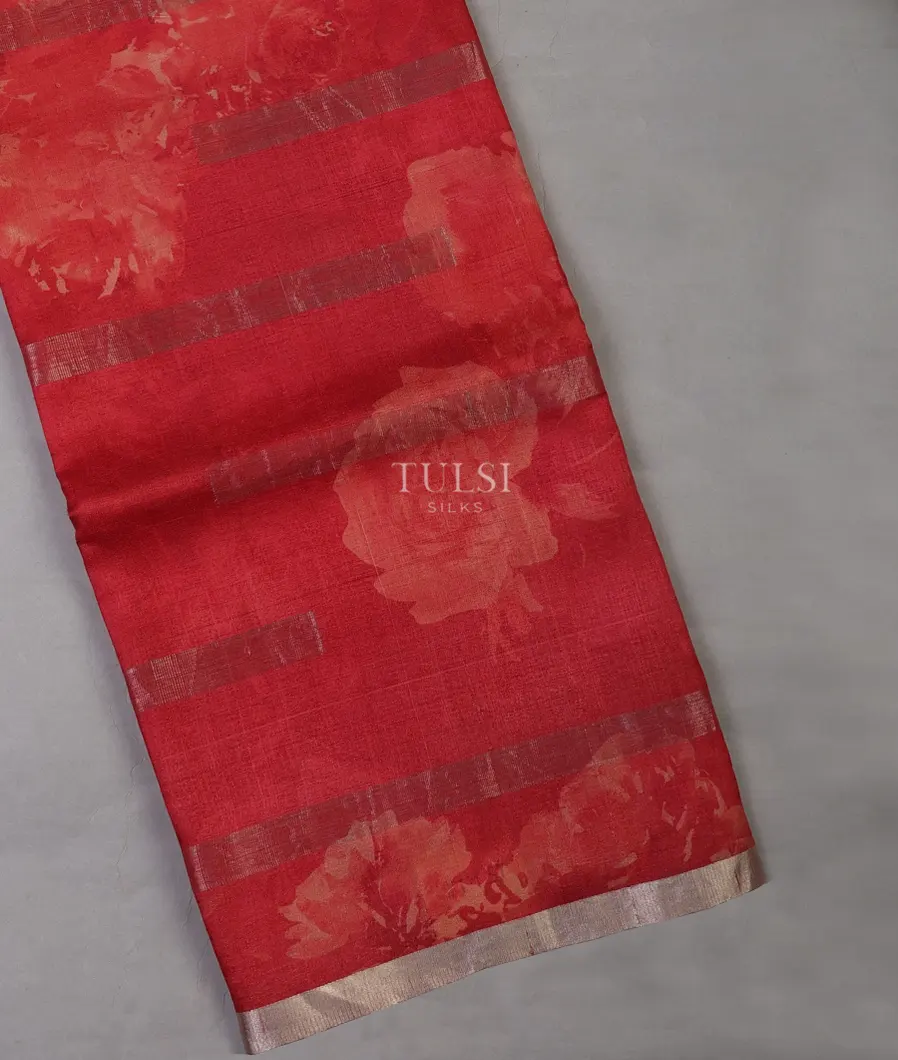 Red Tussar Printed Saree T690983-image
