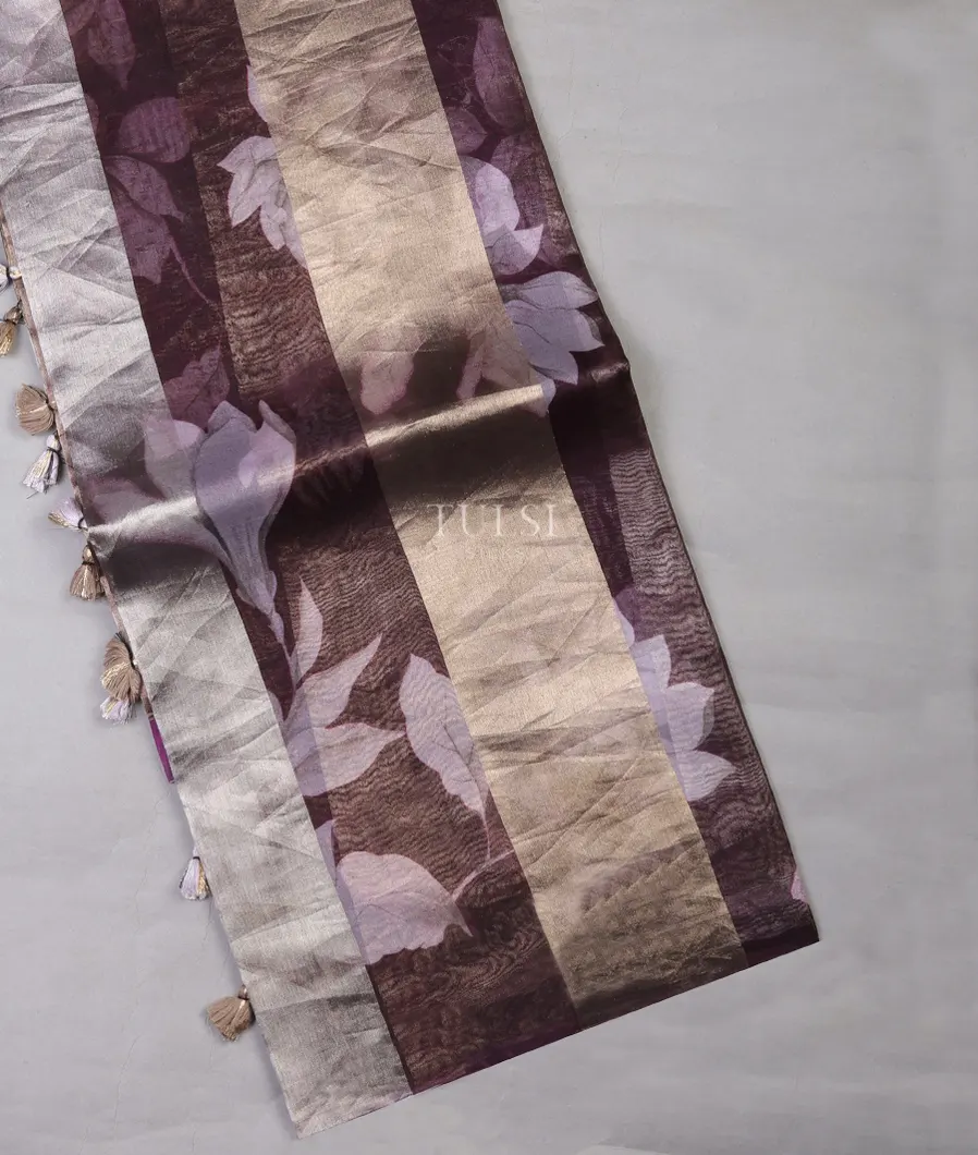 Wine Purple Kora Organza Printed Saree T689442-image