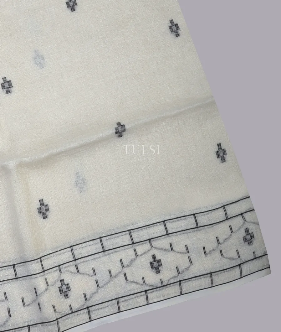 Off-White Handwoven Linen Saree T612051-image