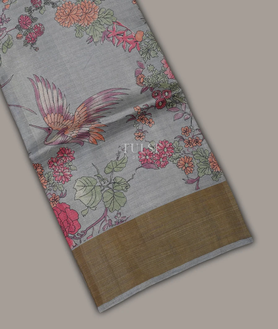 Grey Tussar Printed Saree T692921-image