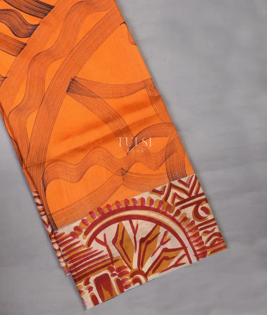 Light Orange Batik Printed Silk Saree T356405-1-image